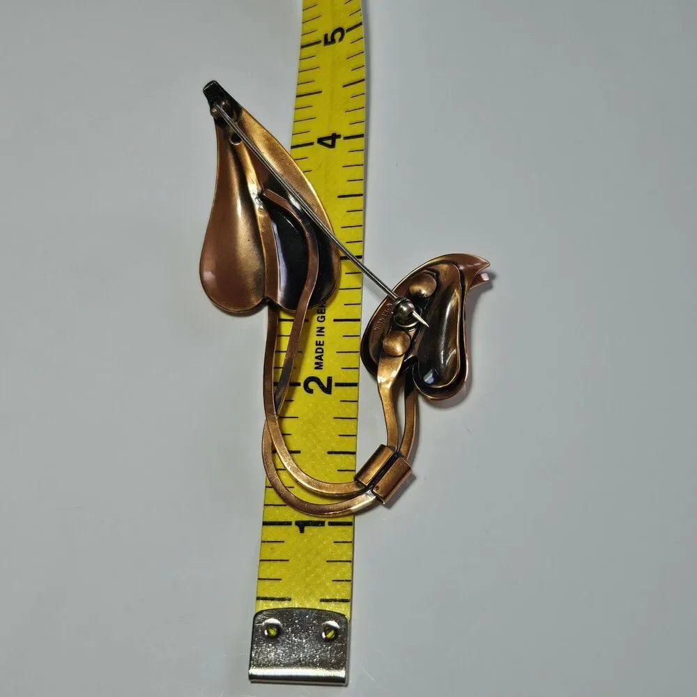 Vintage Midcentury Copper Modernist Renoir Leaf Brooch Pin
